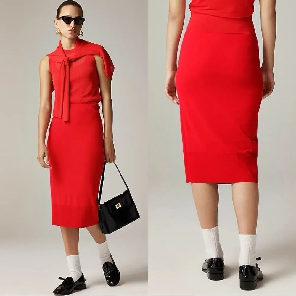 NWT J CREW Gauzy sweater-skirt in Electric Red